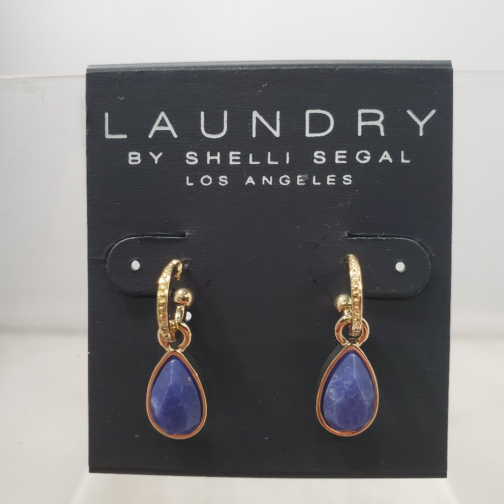 Laundry Gold With Blue Stone Pierced Earrings Semi Precious